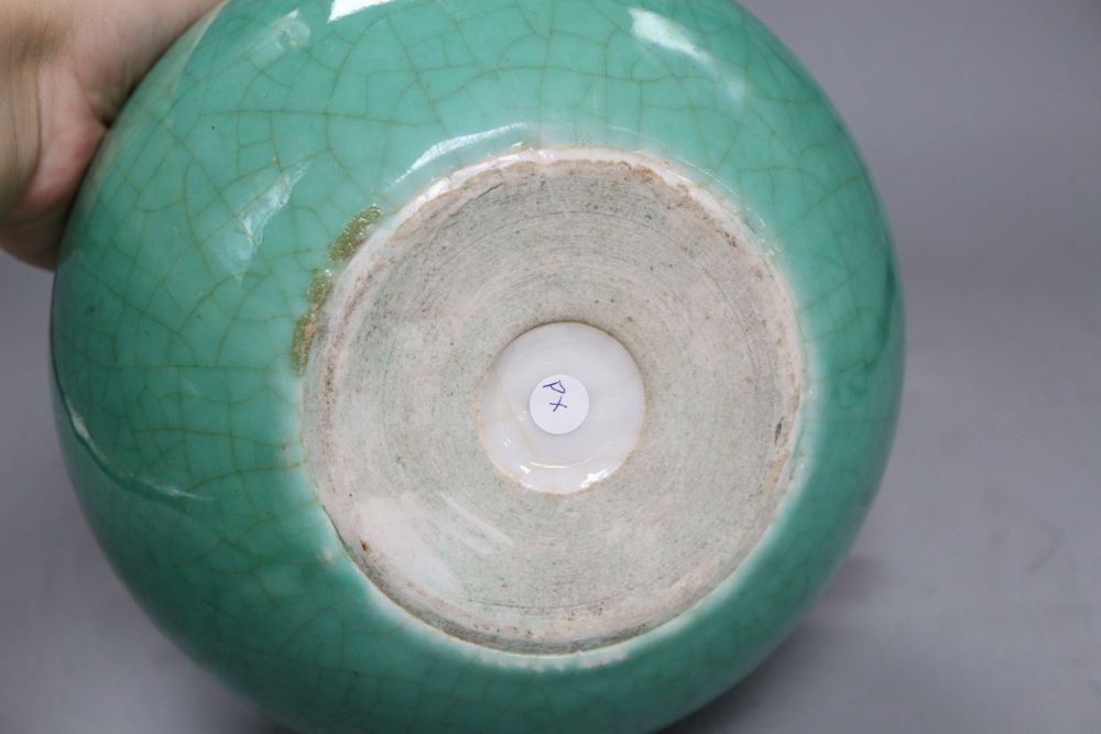 A 19th century Chinese green crackleglaze bowl, height 13cm